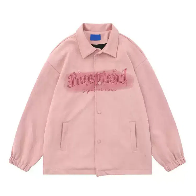 沐诚阳译  麂皮绒美式复古刺绣外套女春秋国潮牌情侣翻领夹克棒球服  男女同款