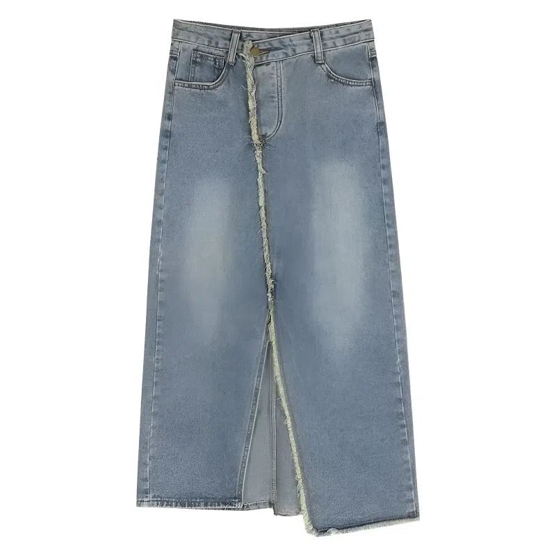 天才小熊 复古开叉高腰半身裙牛仔长裙 女款