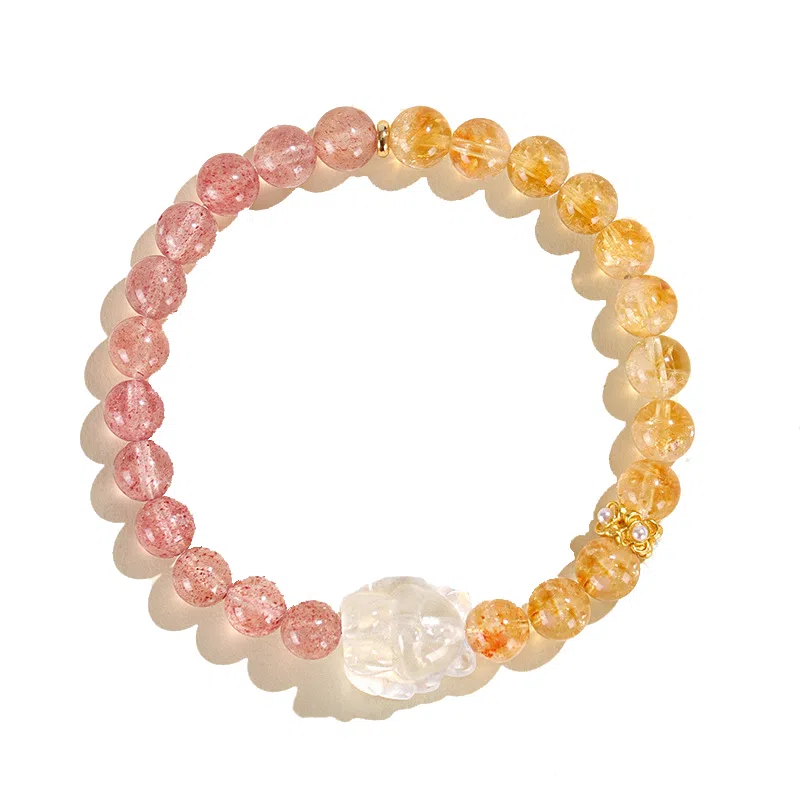 金戟 九尾狐狸 新中式国潮复古九尾狐福气满满晶莹招财纳福如意平安扣精致百搭双圈叠戴好运天然 黄水晶 手串 女款