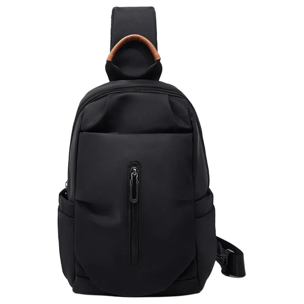 老人头 潮流简约纯色百搭 织物 胸包 男款 黑色