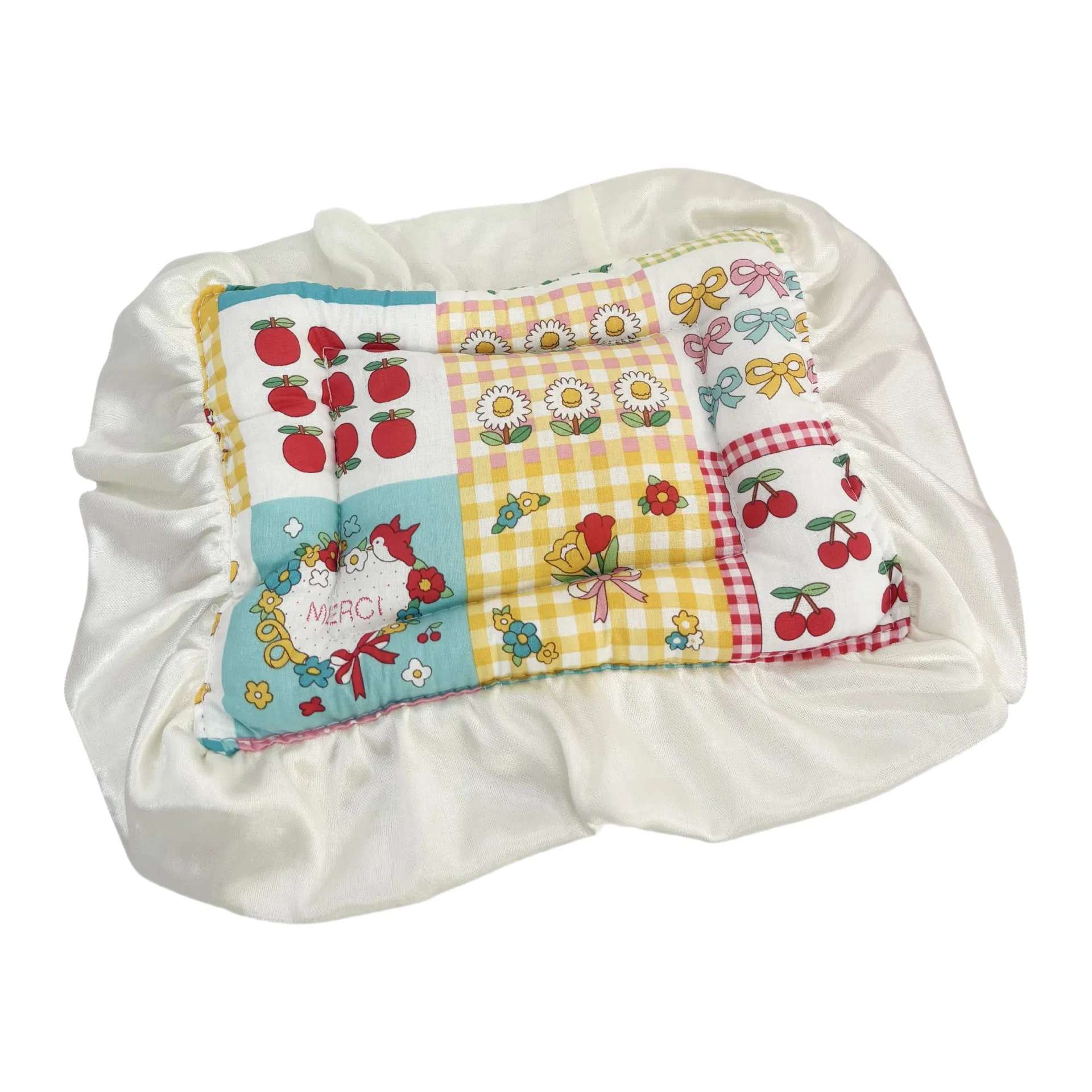 图米鱼 棉花娃娃娃用收纳盒娃床垫子 公仔提篮摇篮花边垫 玩偶周边