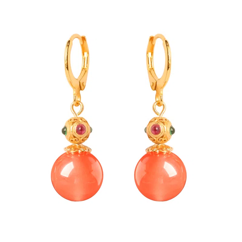 琦珂 葫芦福禄 新中式民族风 复古气质国潮百搭天然 玛瑙 耳环 女款