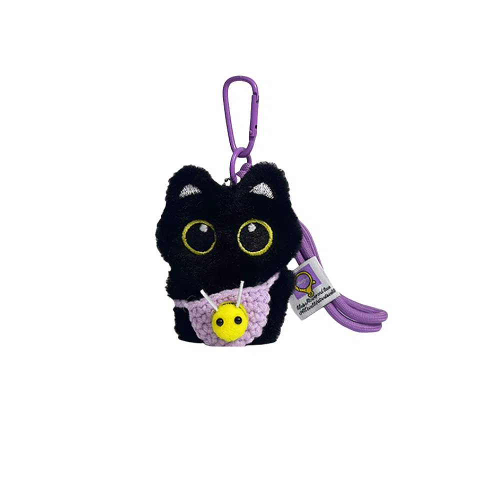 图涂丫 超萌小黑猫个性可爱手工编织挂绳 涤纶 挂件 男女同款情侣款