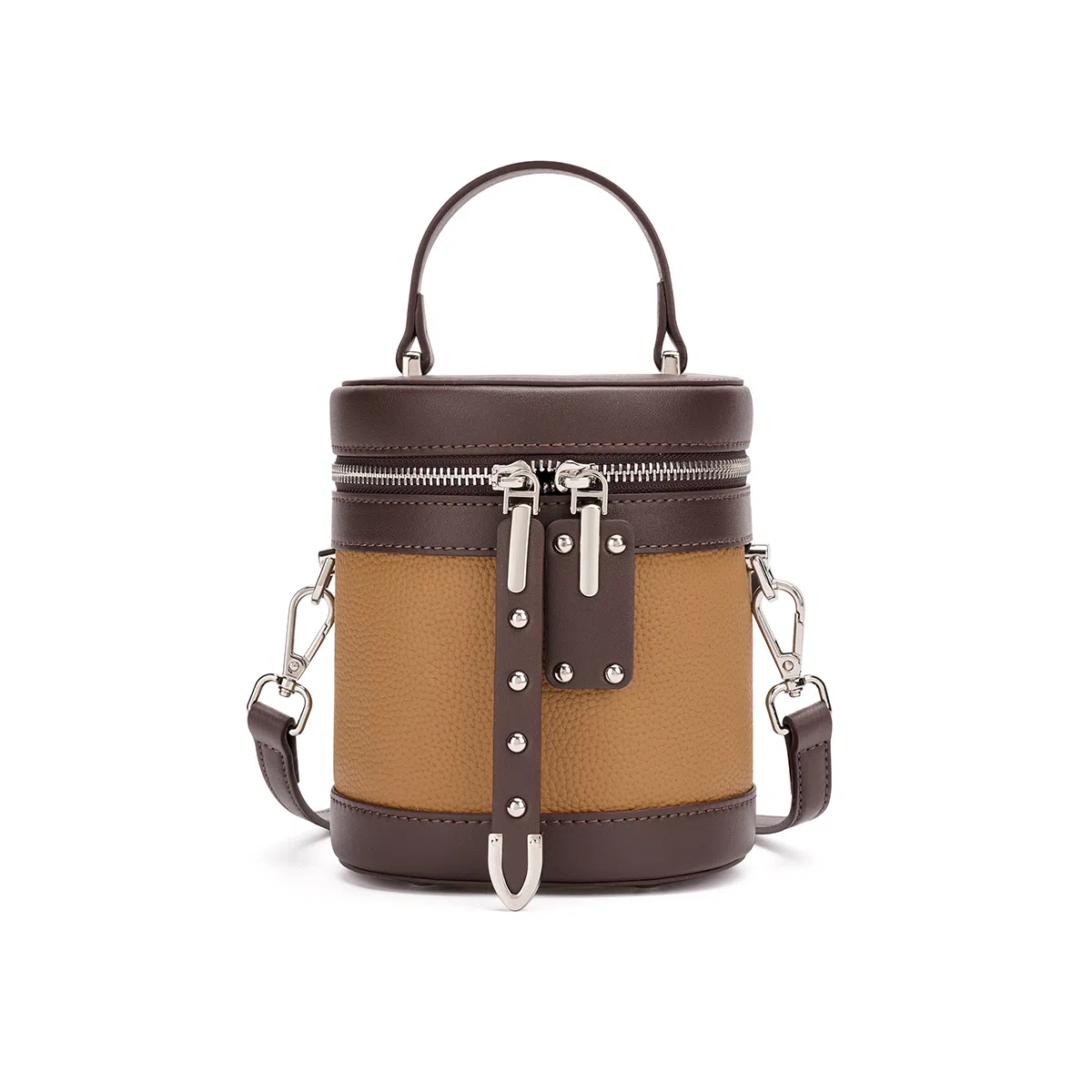 红蜻蜓 高颜值小众复古时尚简约设计感百搭高级质感 牛皮 水桶包单肩手提包 女款 米白色/棕色