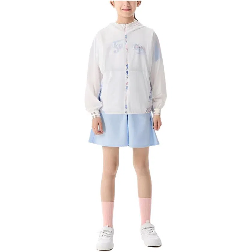 安踏 童装 印花字母拉链连帽长袖运动外套 女童 纯净白
