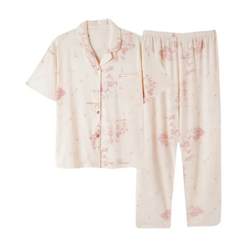 欧迪芬 柔软亲肤小清新五分袖长裤小翻领睡衣套装 女款