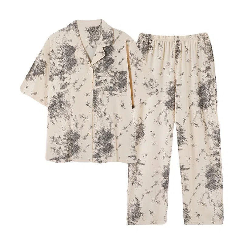 欧迪芬 柔软亲肤小清新五分袖长裤小翻领睡衣套装 女款