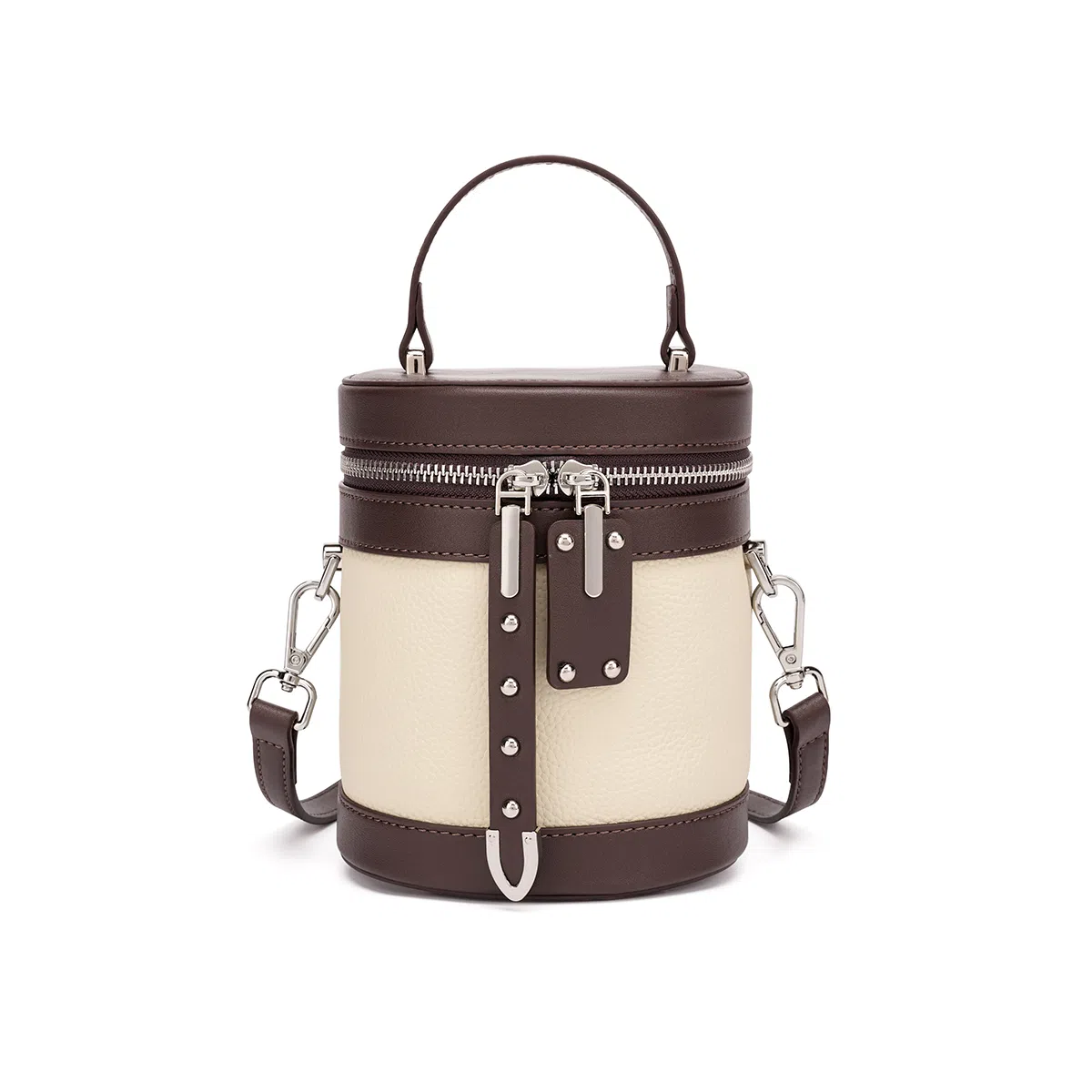 红蜻蜓 高颜值小众复古时尚简约设计感百搭高级质感 牛皮 水桶包单肩手提包 女款 米白色/棕色