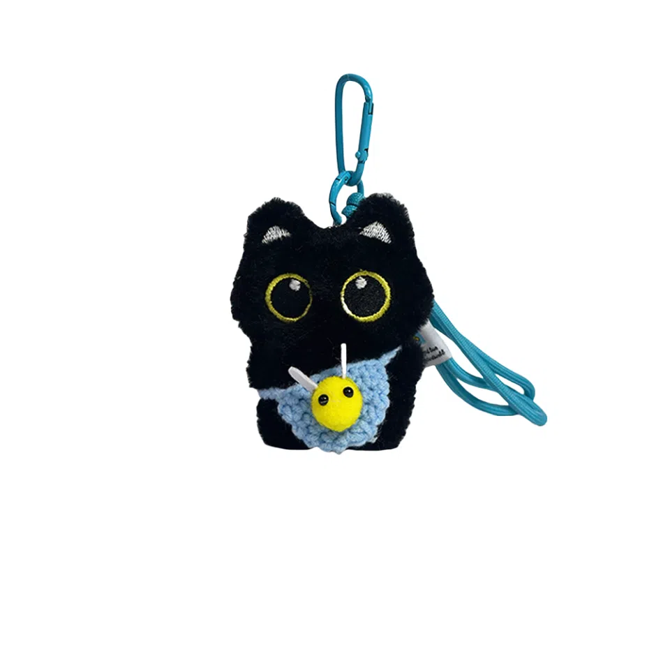 图涂丫 超萌小黑猫个性可爱手工编织挂绳 涤纶 挂件 男女同款情侣款