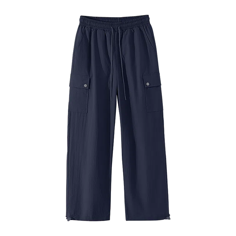 兰缪 日系中性风山系凉感速干户外通勤百搭潮流直筒纯色学生基础款日常抽绳松紧大口袋工装裤 女款