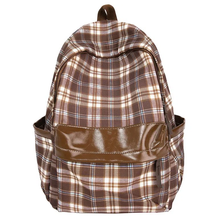 MingLu Classic Plaid Backpack Brown