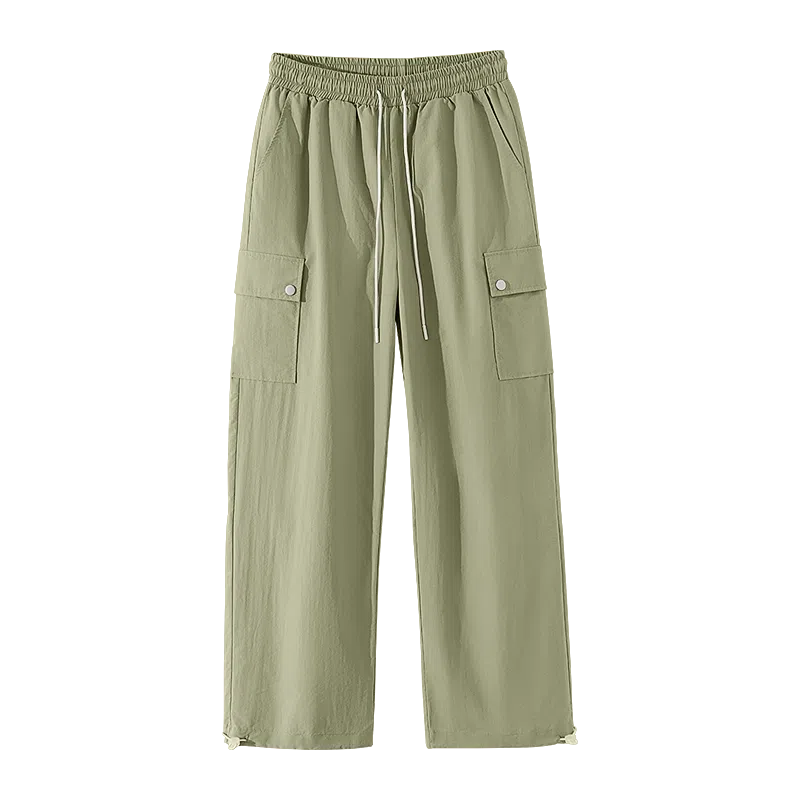 兰缪 日系中性风山系凉感速干户外通勤百搭潮流直筒纯色学生基础款日常抽绳松紧大口袋工装裤 女款