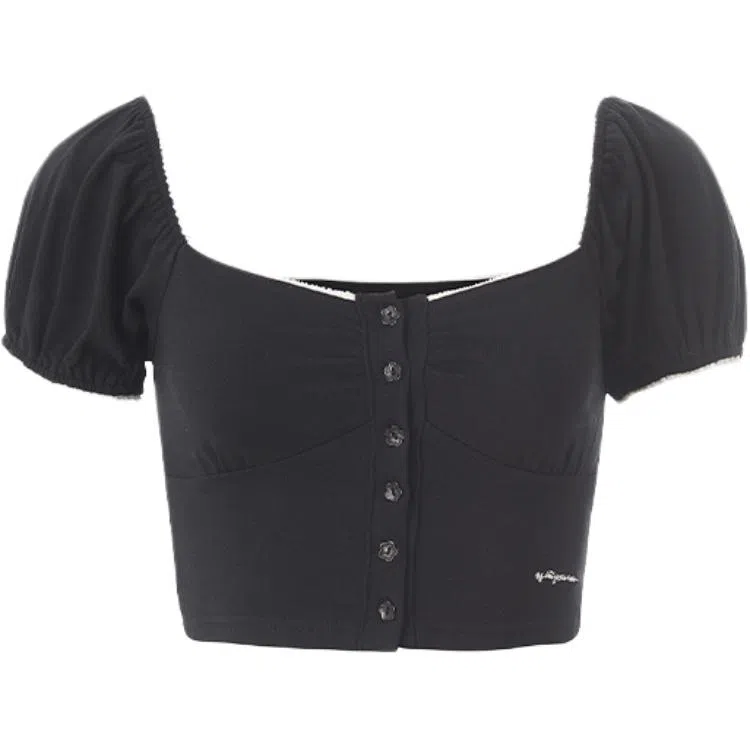 NOT YOUR ROSE SS25 Lace square t-shirt (Black) T