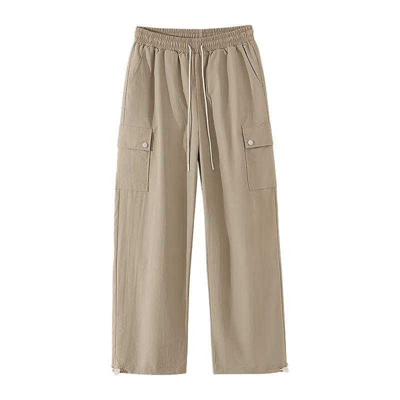 兰缪 日系中性风山系凉感速干户外通勤百搭潮流直筒纯色学生基础款日常抽绳松紧大口袋工装裤 女款