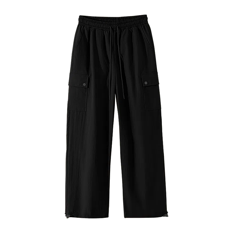 兰缪 日系中性风山系凉感速干户外通勤百搭潮流直筒纯色学生基础款日常抽绳松紧大口袋工装裤 女款