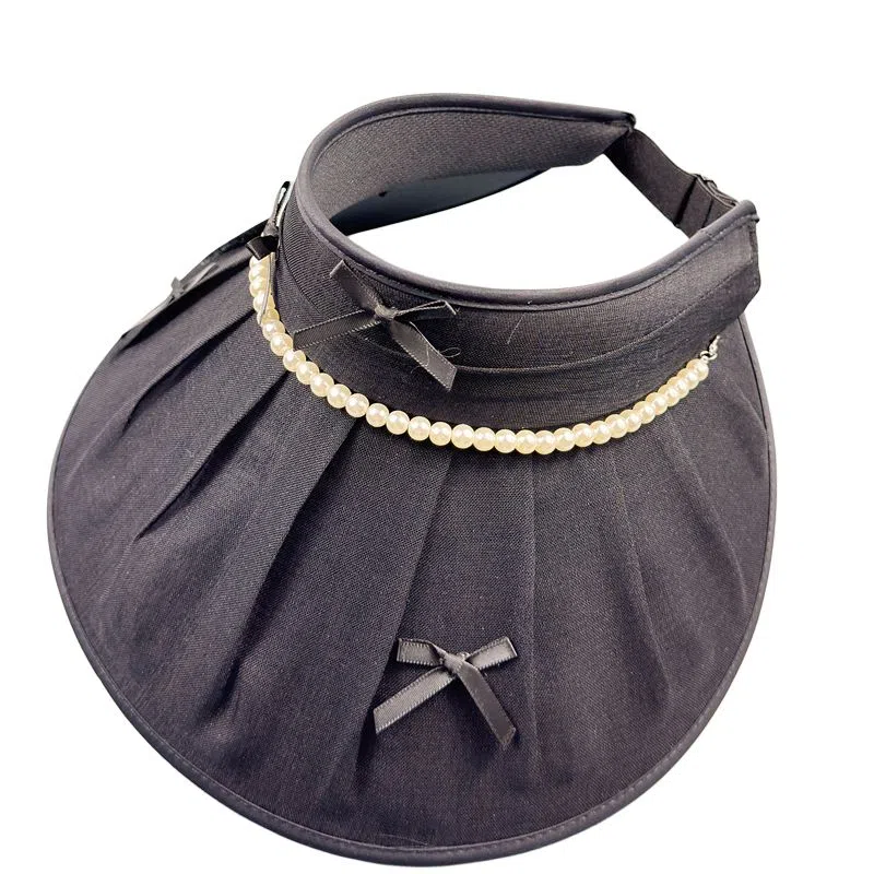 艾佳微 珍珠空顶帽大帽檐户外纯色太阳帽子遮阳帽防紫外线 聚酯纤维 防晒帽 男女同款情侣款