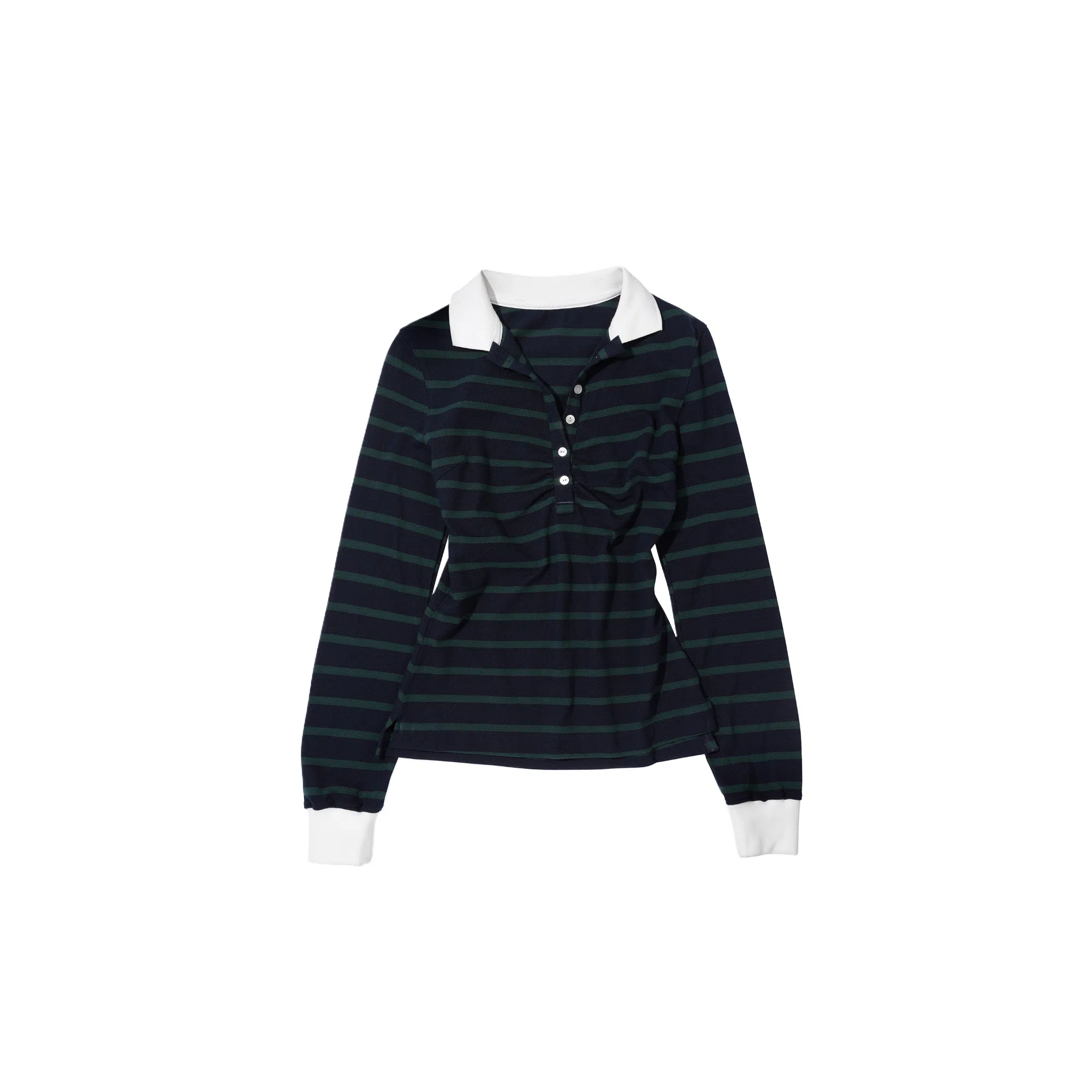 SCULPTOR Shirring Tennis Shirt NavyGreen Stripe POLO