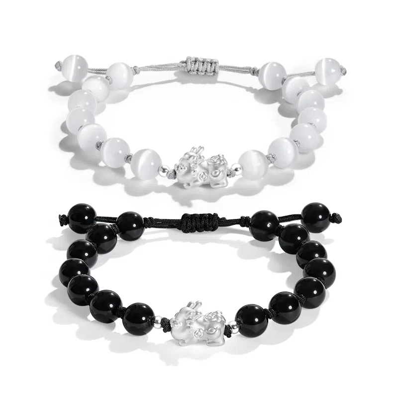 中国黄金 珍·尚银 吞金兽 招财貔貅招财珠串 轻奢小众本命年 新中式 琉璃 手串 男女同款情侣款 礼盒