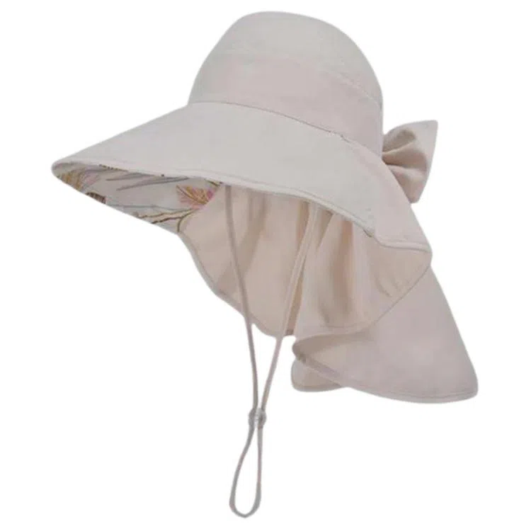 艾佳微 自由度假海边沙滩游玩防晒遮阳大檐披肩时尚蝴蝶结  涤纶 渔夫帽 男女同款情侣款