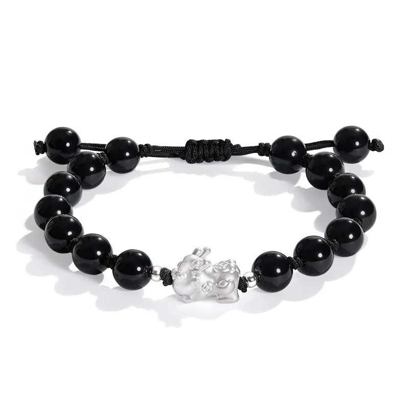 中国黄金 珍·尚银 吞金兽 招财貔貅招财珠串 轻奢小众本命年 新中式 琉璃 手串 男女同款情侣款 礼盒