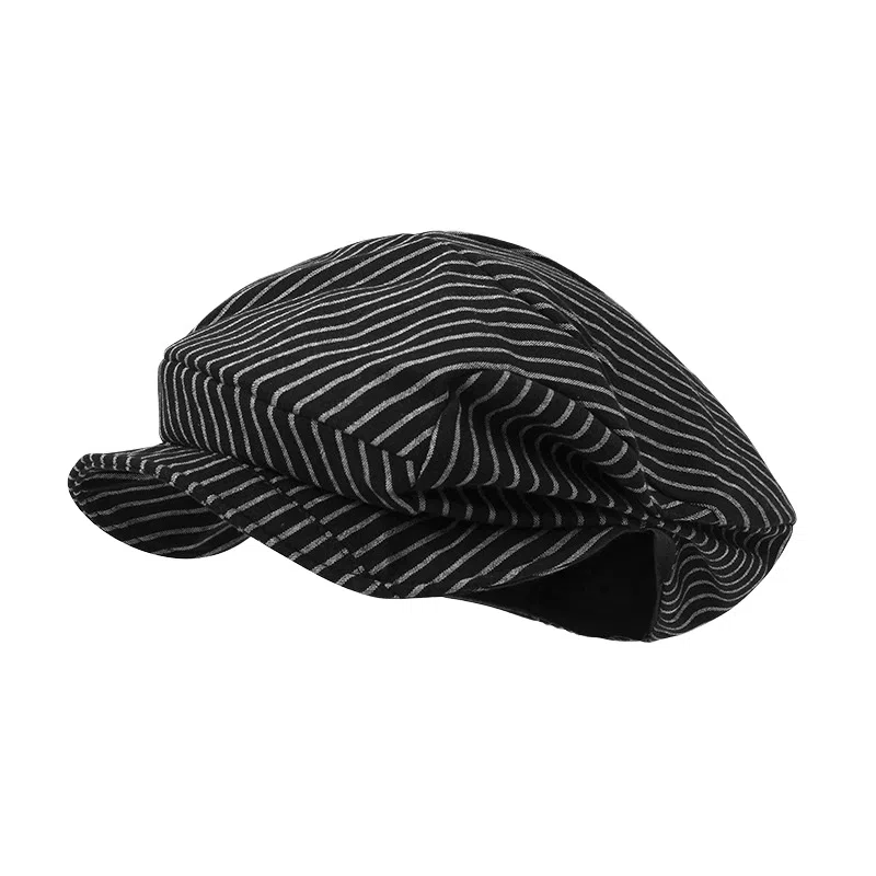 氧气樱桃 小众设计经典条纹立体褶皱薄款文艺报童帽不规则画家帽 棉 贝雷帽 男女同款情侣款