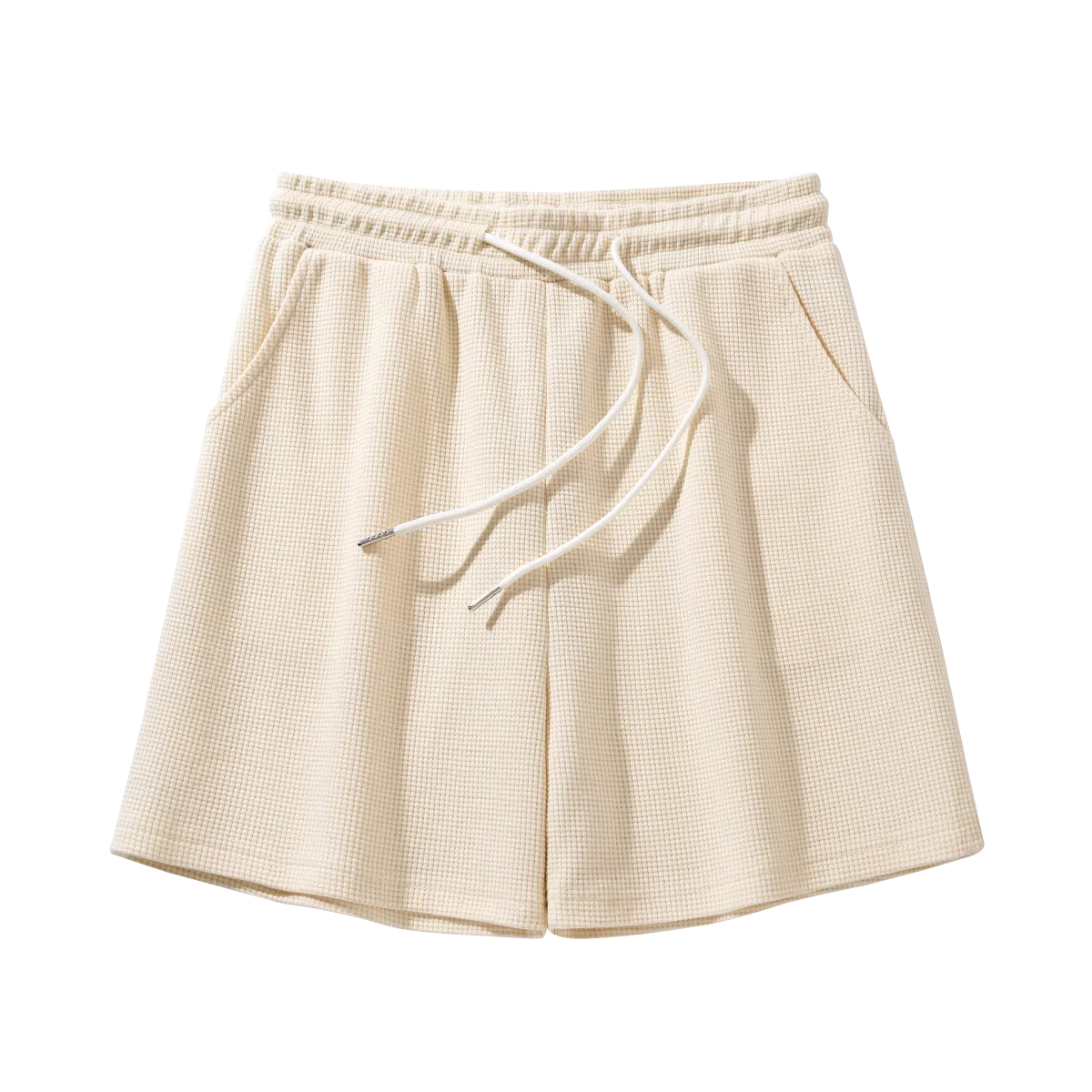 兰缪 简约美式基础纯色舒适通勤出游华夫格纹高腰显瘦休闲短裤 女款