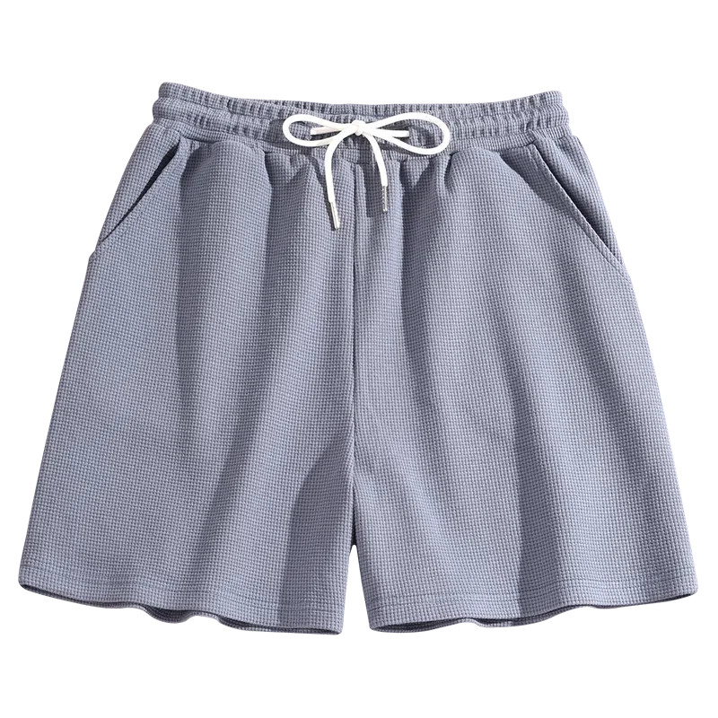 兰缪 简约美式基础纯色舒适通勤出游华夫格纹高腰显瘦休闲短裤 女款