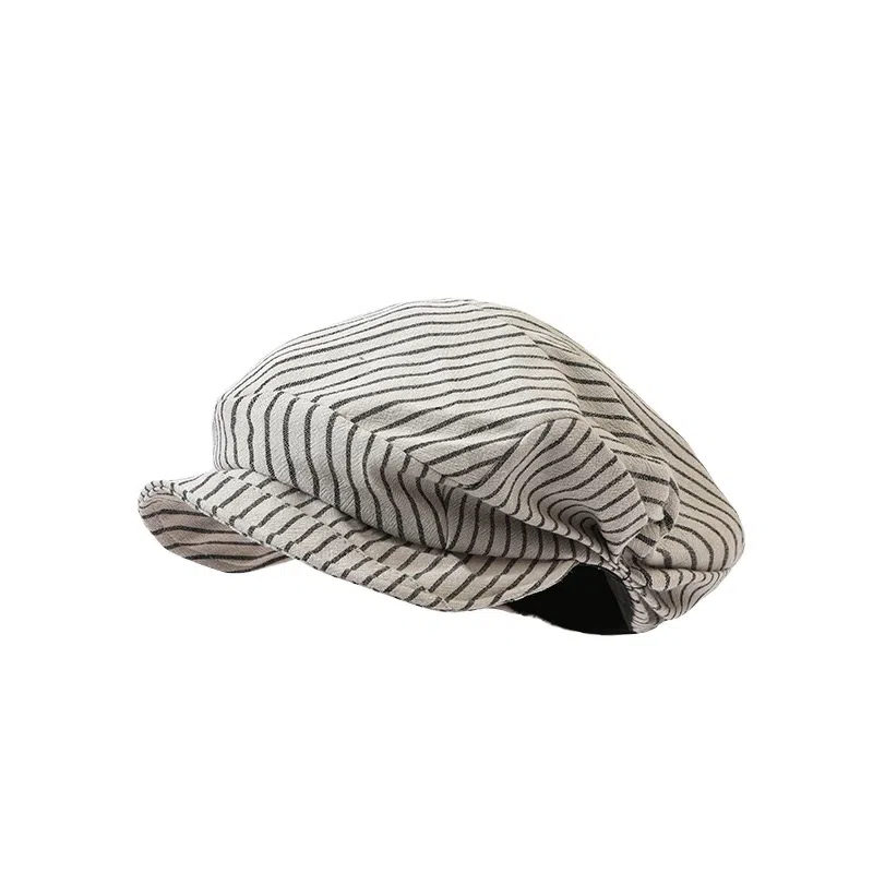 氧气樱桃 小众设计经典条纹立体褶皱薄款文艺报童帽不规则画家帽 棉 贝雷帽 男女同款情侣款