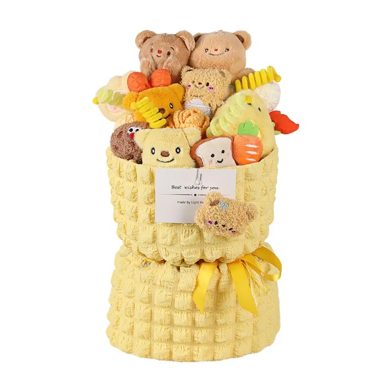 欧洛伊 卡通可爱奶油小熊布偶花束小熊战士 萌趣治愈安抚 玩偶周边