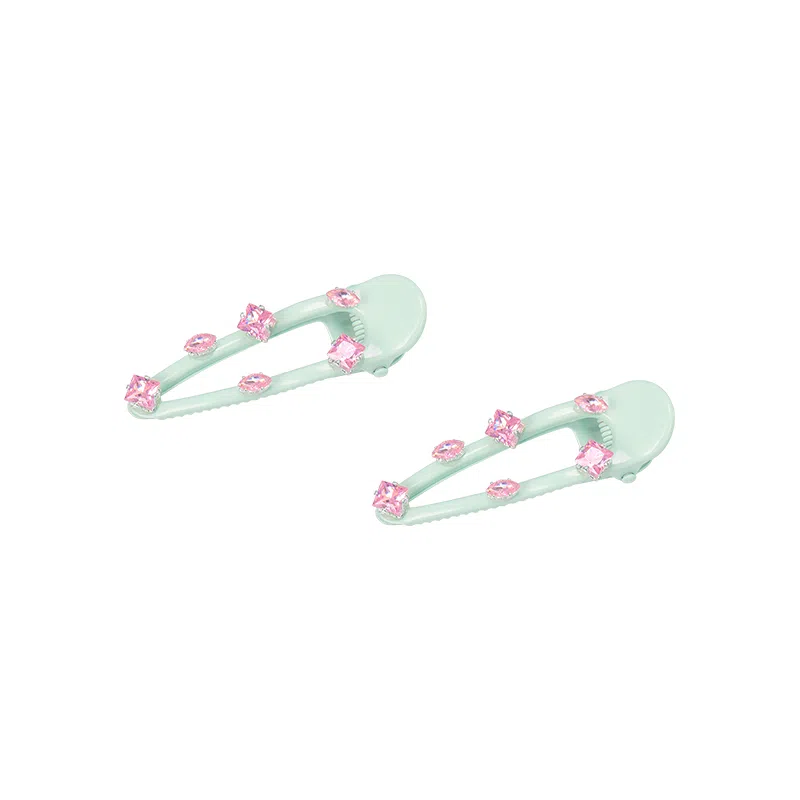 芒果饰品 高品质一对装! 韩系薄荷绿粉色闪钻 合金 发夹 女款