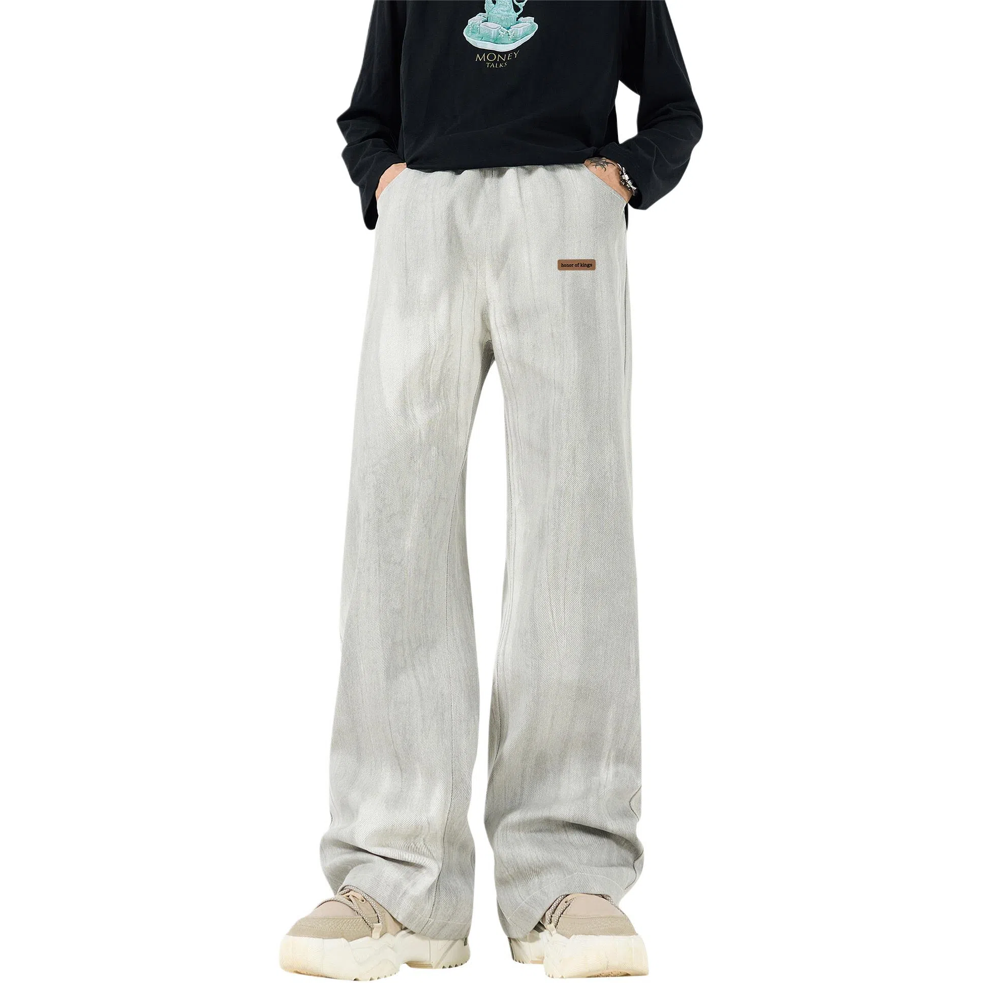 王者荣耀 美式复古水洗做旧直筒裤宽松舒适青少年高颜值休闲百搭时尚牛仔裤 标语款 男女同款