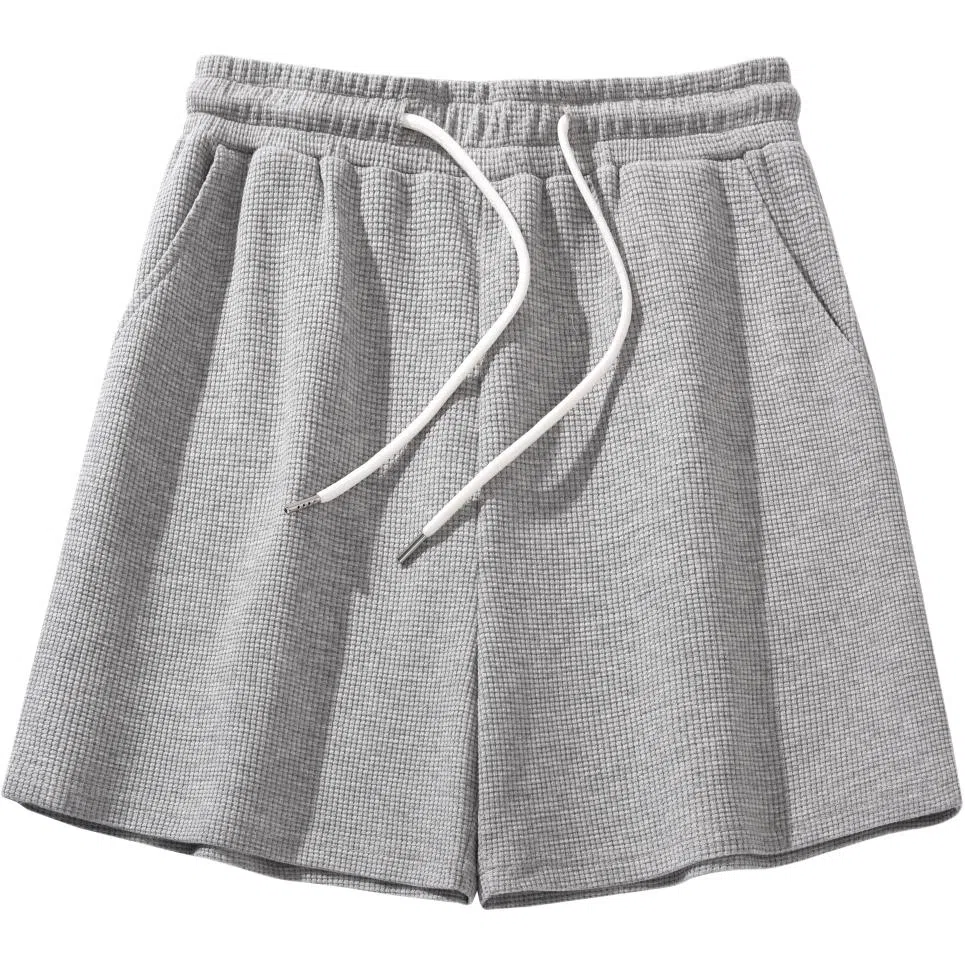 兰缪 简约美式基础纯色舒适通勤出游华夫格纹高腰显瘦休闲短裤 女款