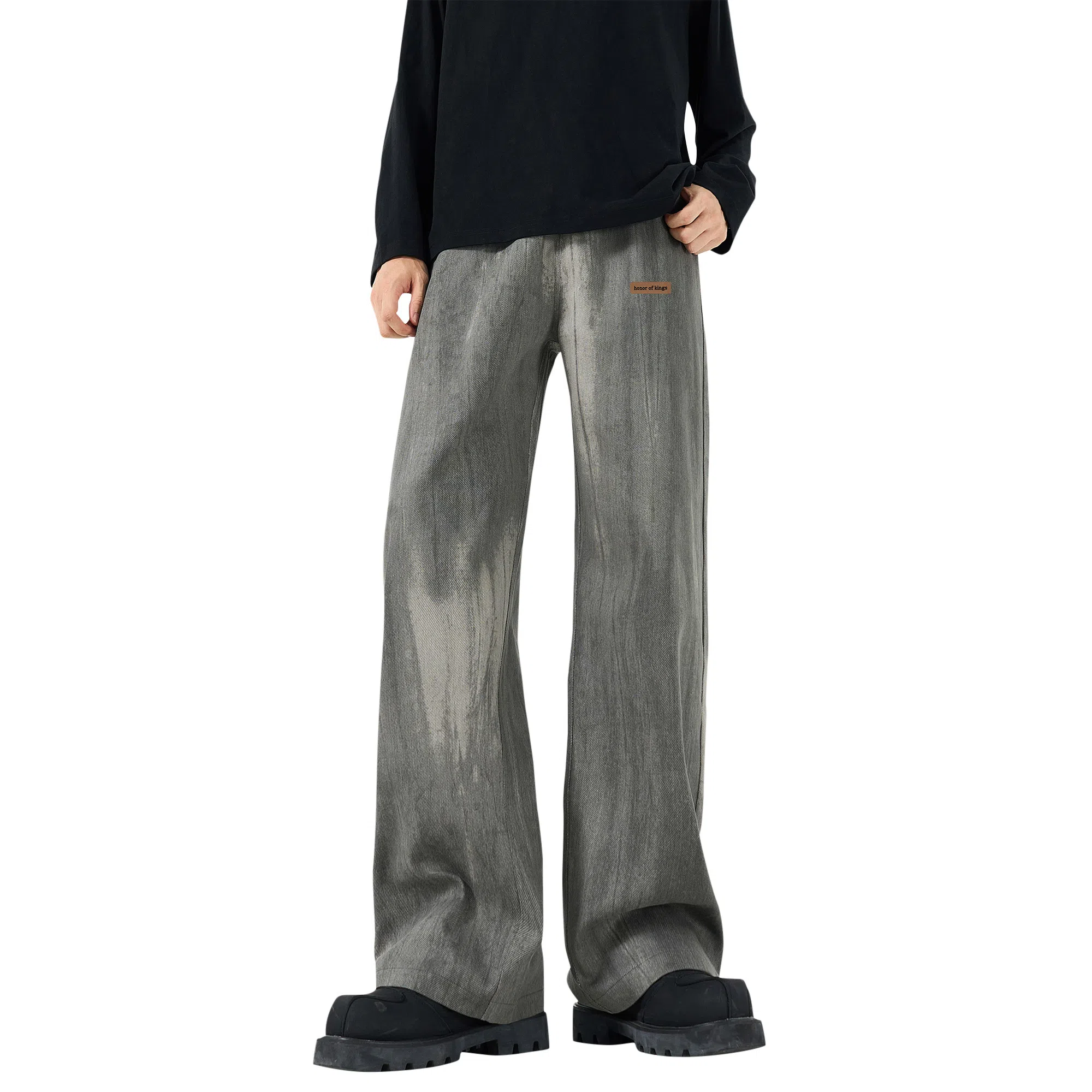 王者荣耀 美式复古水洗做旧直筒裤宽松舒适青少年高颜值休闲百搭时尚牛仔裤 标语款 男女同款