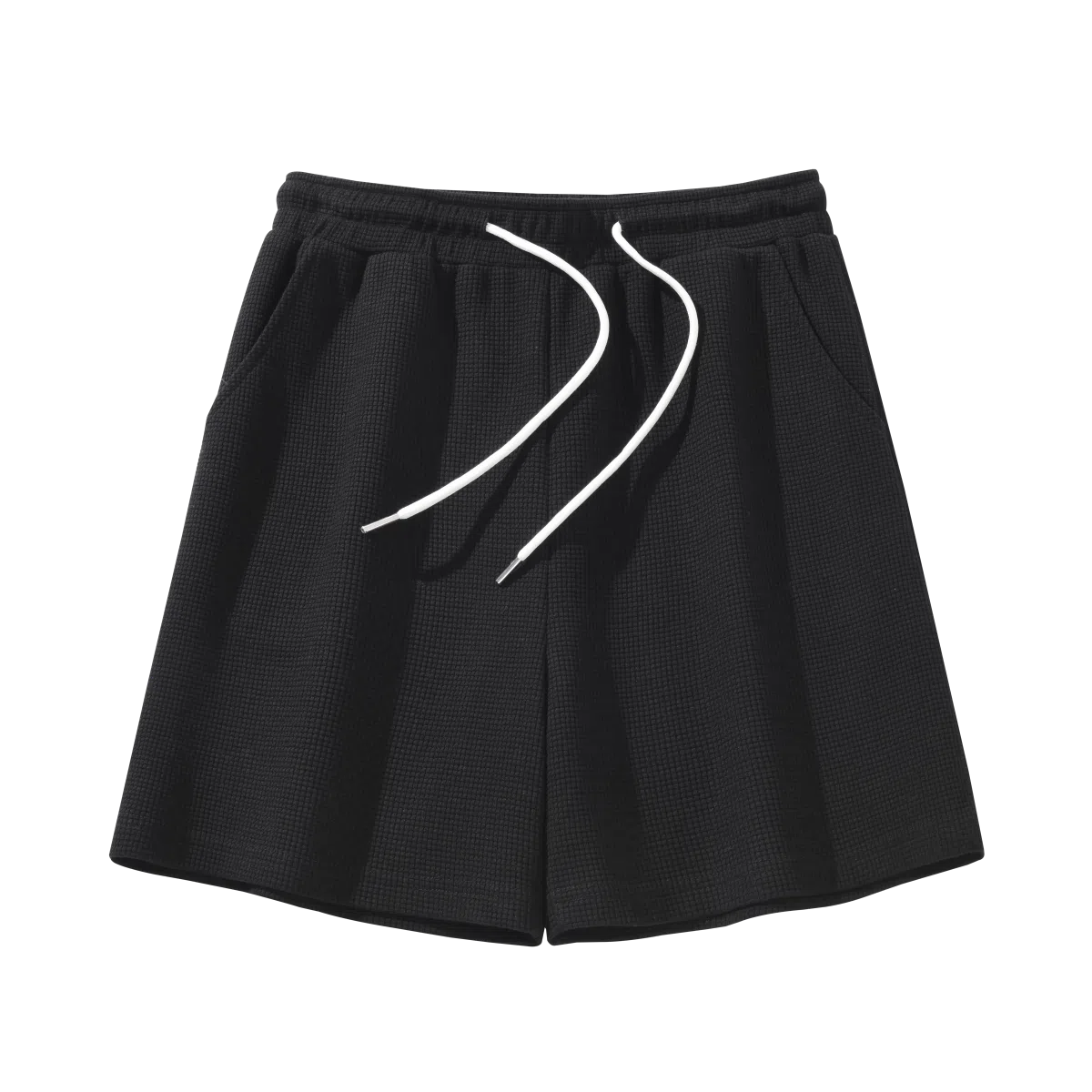 兰缪 简约美式基础纯色舒适通勤出游华夫格纹高腰显瘦休闲短裤 女款