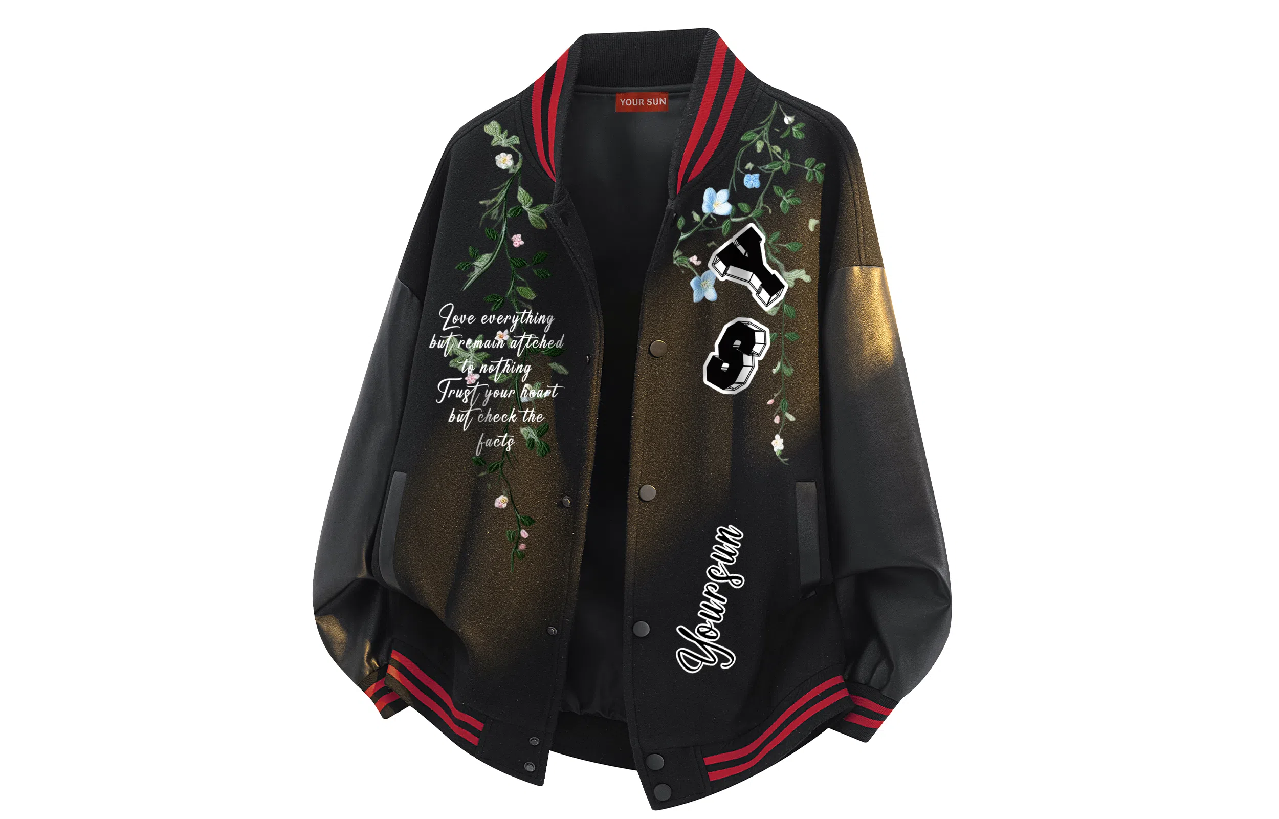 Yiershuang Vintage Floral Lettering Baseball Jacket