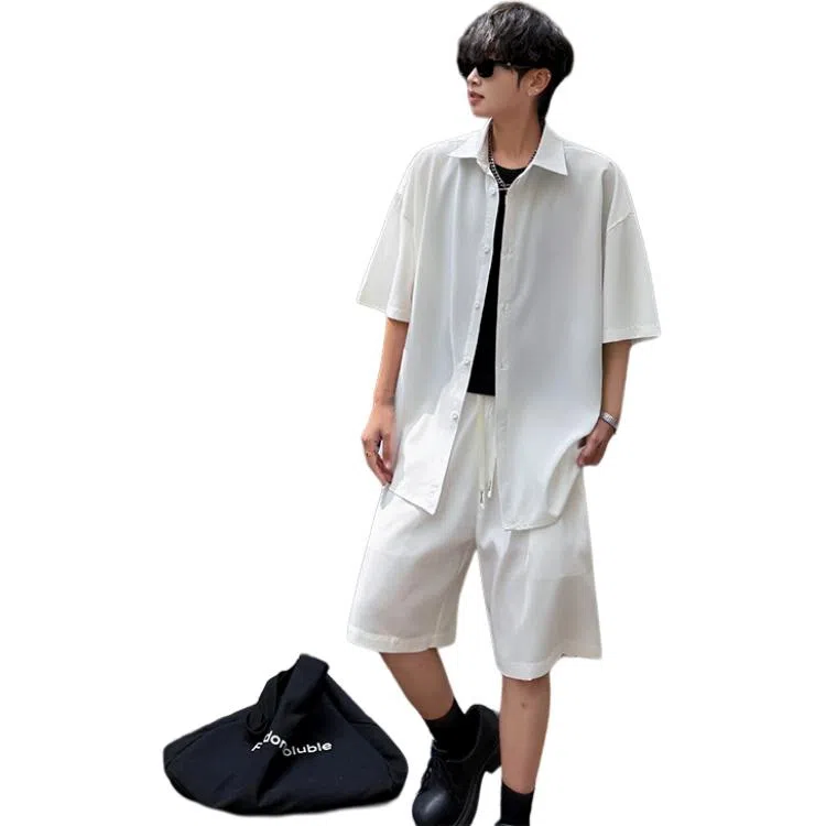 顶峰保罗 冰丝纯色简约凉感舒适短袖短裤搭配一套日系潮牌宽松小众百搭高级感休闲运动套装 男女同款