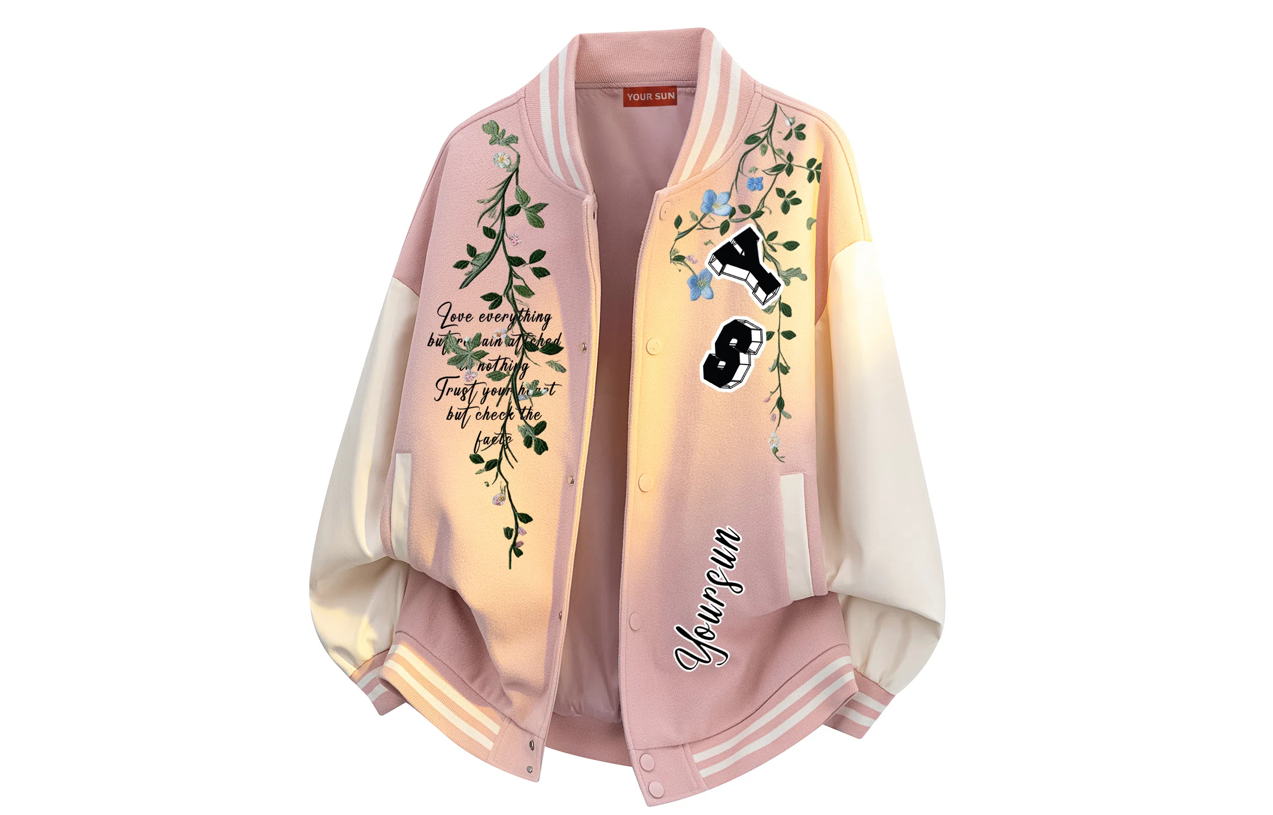 Yiershuang Vintage Floral Lettering Baseball Jacket