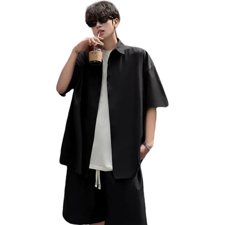 顶峰保罗 冰丝纯色简约凉感舒适短袖短裤搭配一套日系潮牌宽松小众百搭高级感休闲运动套装 男女同款