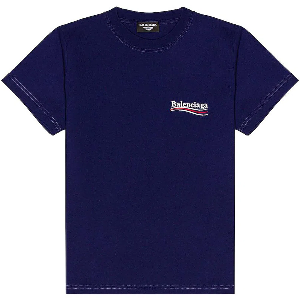 Balenciaga SS22 Logo Crewneck T-Shirt Blue