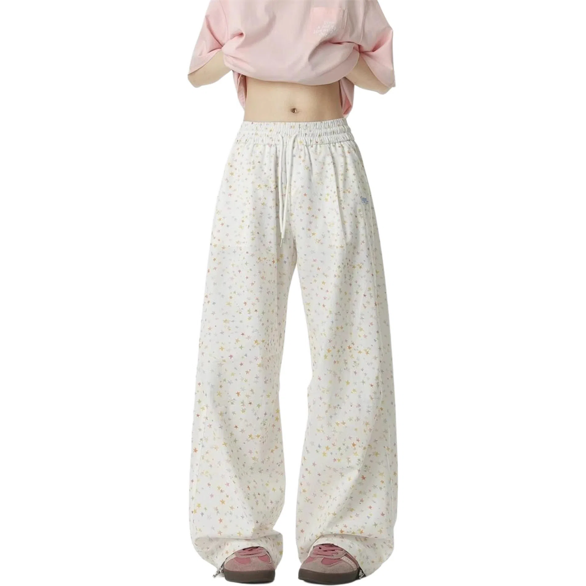 柏黛妃 满印中腰适中宽松阔腿休闲裤 女款