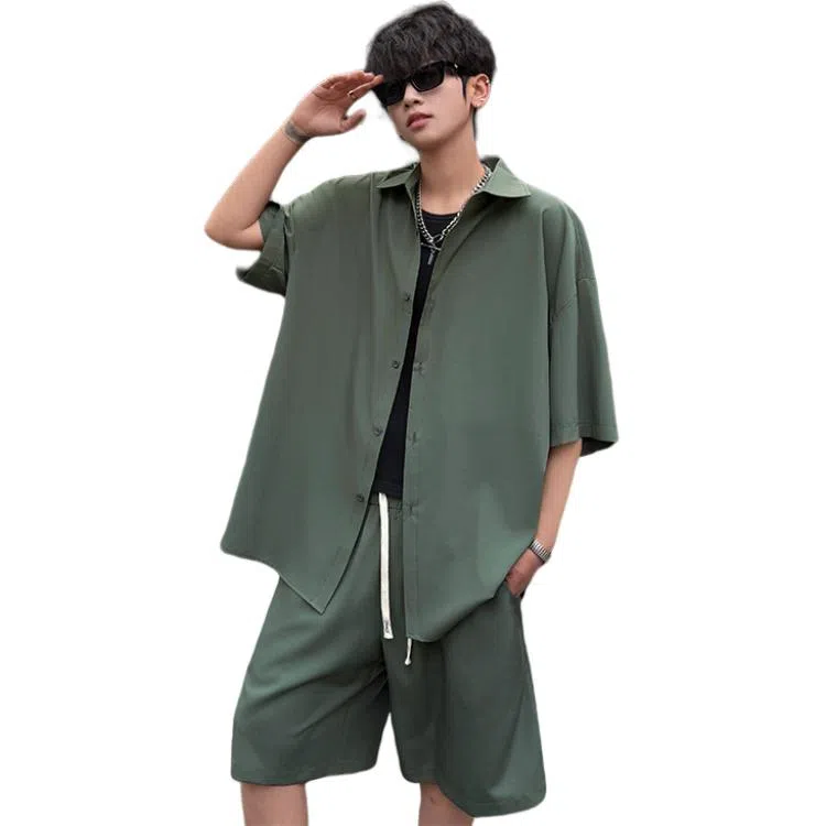 顶峰保罗 冰丝纯色简约凉感舒适短袖短裤搭配一套日系潮牌宽松小众百搭高级感休闲运动套装 男女同款