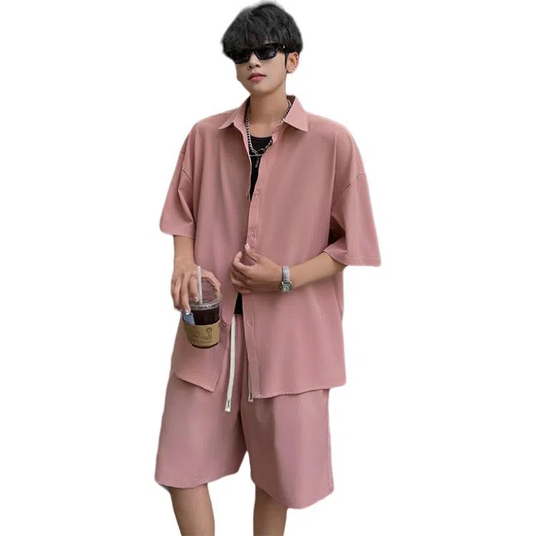 顶峰保罗 冰丝纯色简约凉感舒适短袖短裤搭配一套日系潮牌宽松小众百搭高级感休闲运动套装 男女同款
