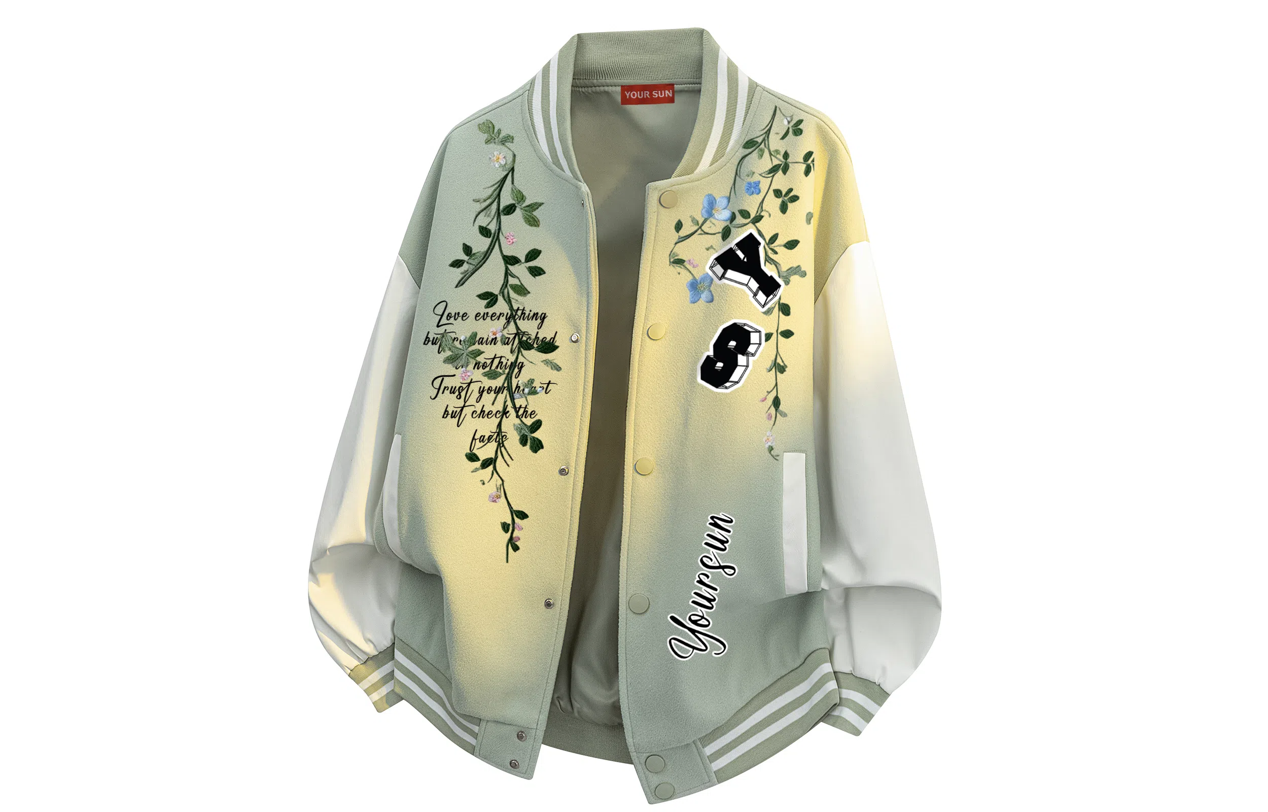 Yiershuang Vintage Floral Lettering Baseball Jacket