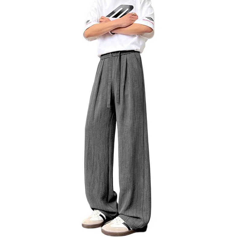 顶峰保罗 美式复古潮牌凉感舒适薄款直筒长裤竖条纹理感宽松小众百搭显瘦拖地阔腿休闲裤 男女同款