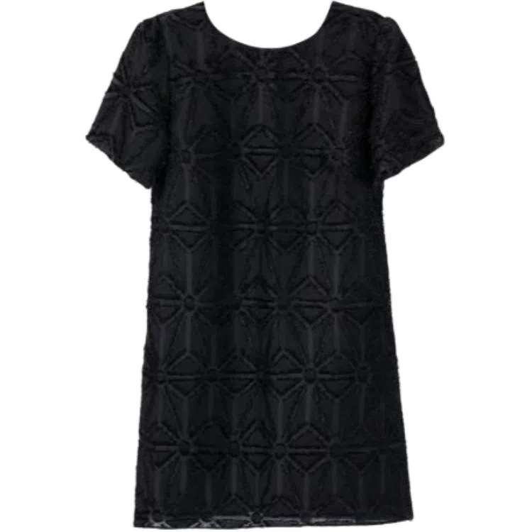 黛尔佳人 纯色适中高腰宽松圆领短袖连衣裙 女款