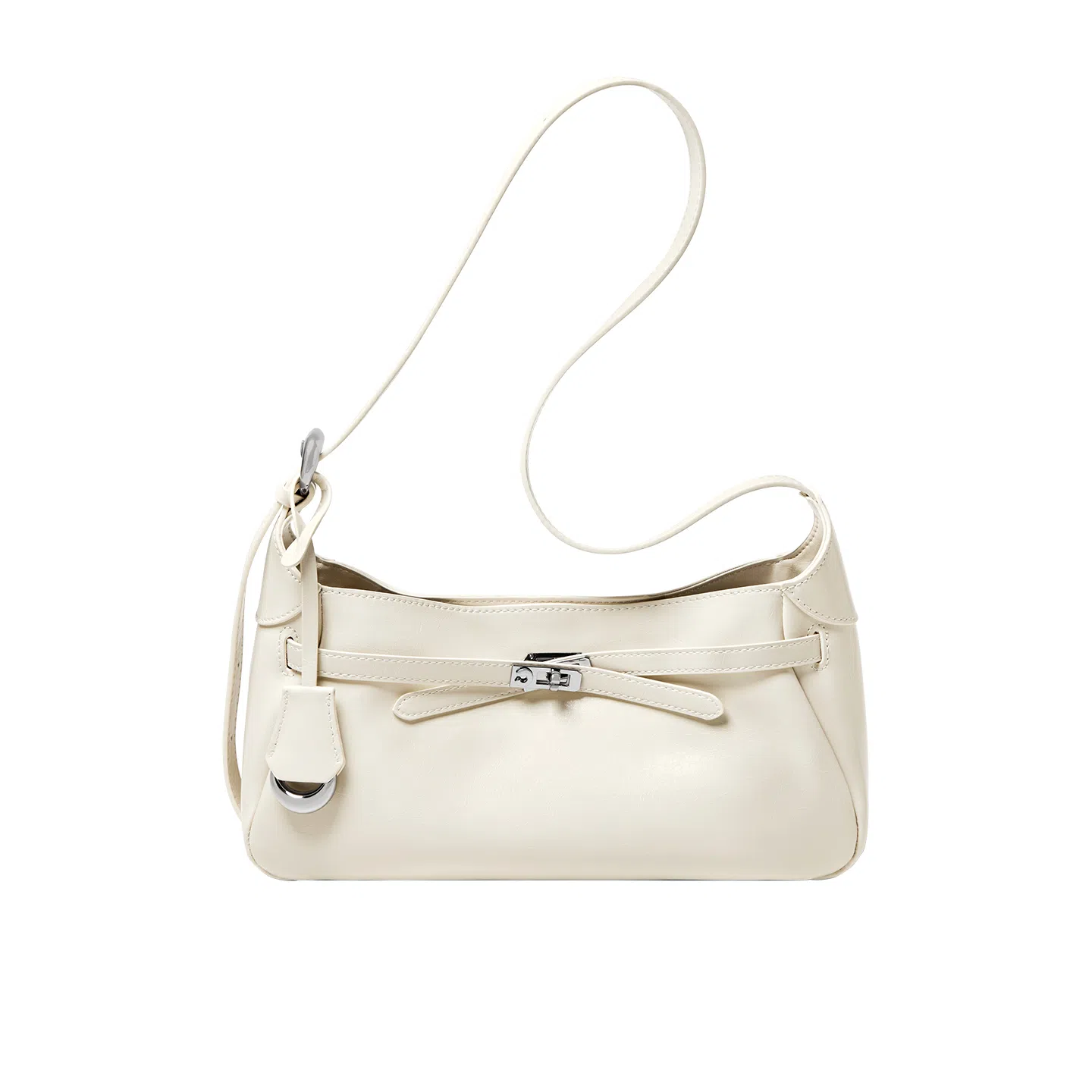 纳兰杜 慵懒松弛感通勤时尚潮流百搭高级感 牛皮拼合成革 腋下单肩包 女款 米白色/黑色