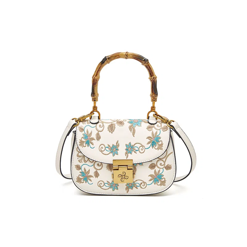 老人头 国风新中式气质刺绣百搭通勤马鞍包 合成革 手提包 女款 多色