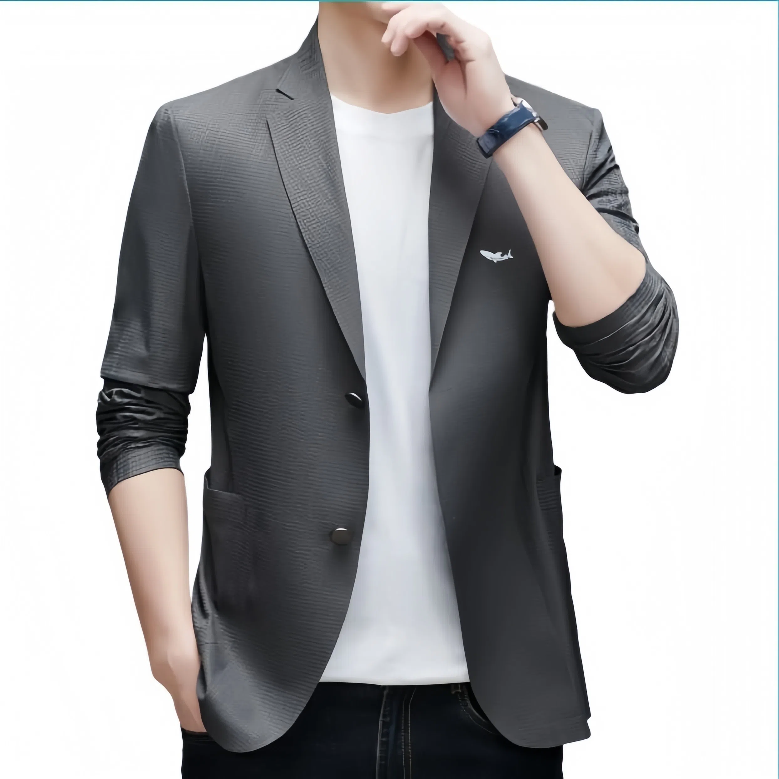 大白鲨 春秋外套商务中年百搭绅士户外微弹纯色休闲弹力单西爸爸装西装 男款