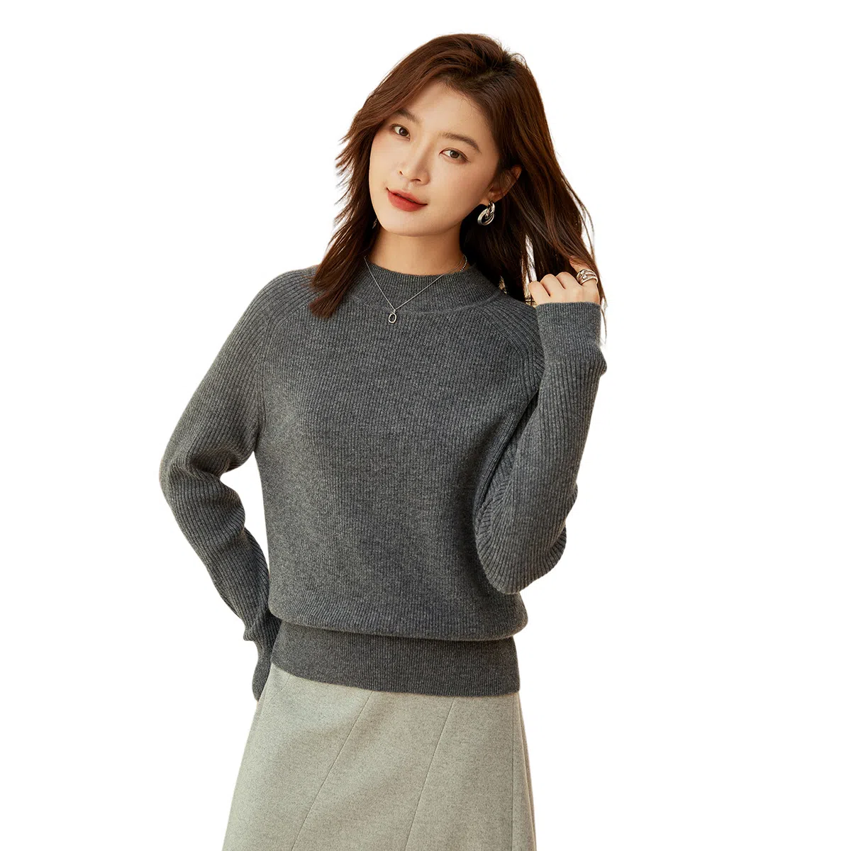 恒源祥 坑条半高领打底毛衣 女款