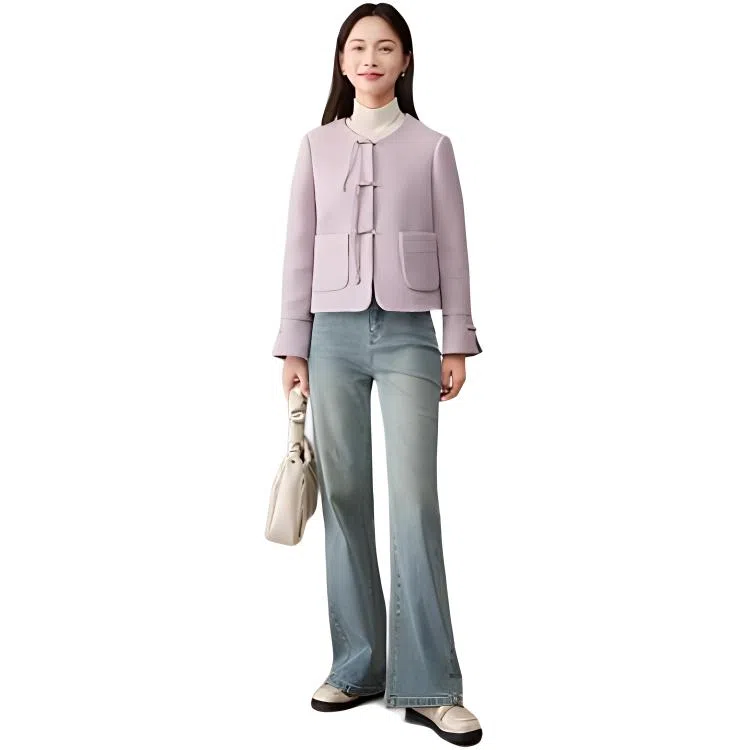 娅丽达 通勤圆领纯色小香风夹克外套 女款